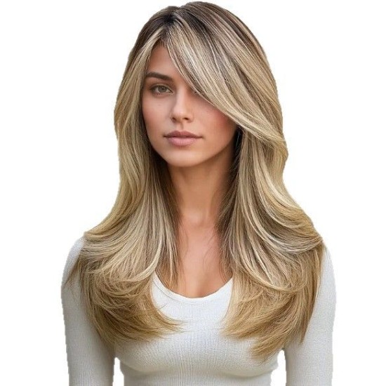 Hot Selling Fashion Middle Part Side-Swept Micro-Curl Outward Flip Top-Dyed Light Blonde Wig