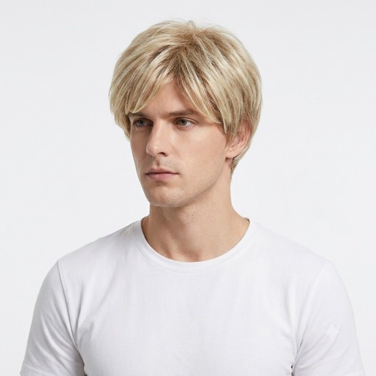 Stylish Men's Short Fluffy Hairpiece | Mechanism Synthetic Fiber Wig for Daily Wear - Universal Fit