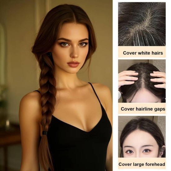 Barely Visible Frontal Hairpiece for Women - Natural French Air-Top Hairline Solution to Cover Gray Hair with Realistic Human Hair Filaments