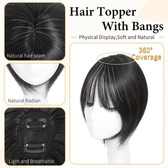 Barely Visible Frontal Hairpiece for Women - Natural French Air-Top Hairline Solution to Cover Gray Hair with Realistic Human Hair Filaments