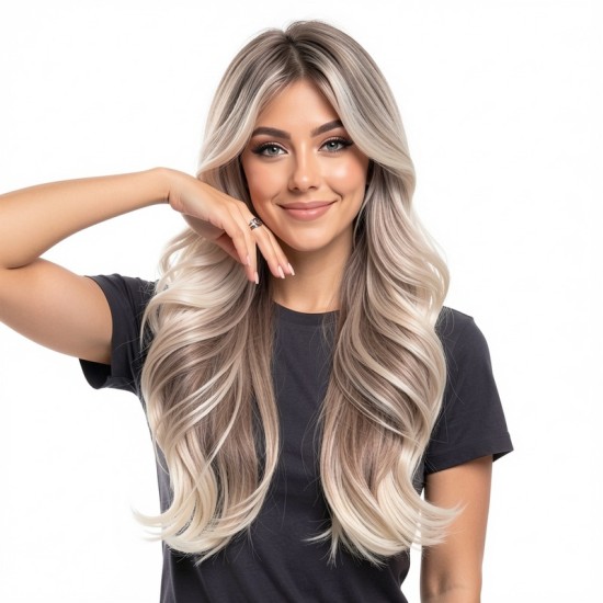 Long Hair Full Headpiece | Curtain Bangs Wavy Dynamic Style | Realistic Natural Lazy Look Wig