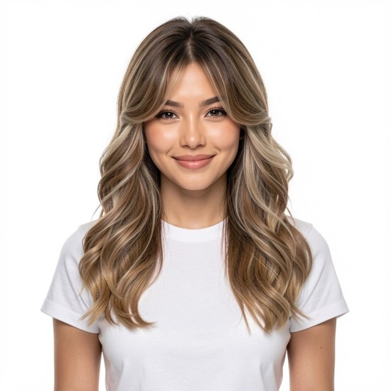 Long Hair Full Headpiece | Curtain Bangs Wavy Dynamic Style | Realistic Natural Lazy Look Wig