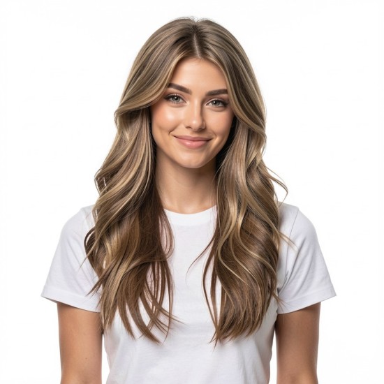 Long Hair Full Headpiece | Curtain Bangs Wavy Dynamic Style | Realistic Natural Lazy Look Wig