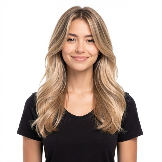 Long Hair Full Headpiece | Curtain Bangs Wavy Dynamic Style | Realistic Natural Lazy Look Wig