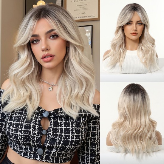 Full Wig for Women with Natural Babylash Bangs, Long Wavy Curls, Lazy Chic, Complete Headpiece