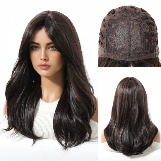 Full Wig for Women with Natural Babylash Bangs, Long Wavy Curls, Lazy Chic, Complete Headpiece