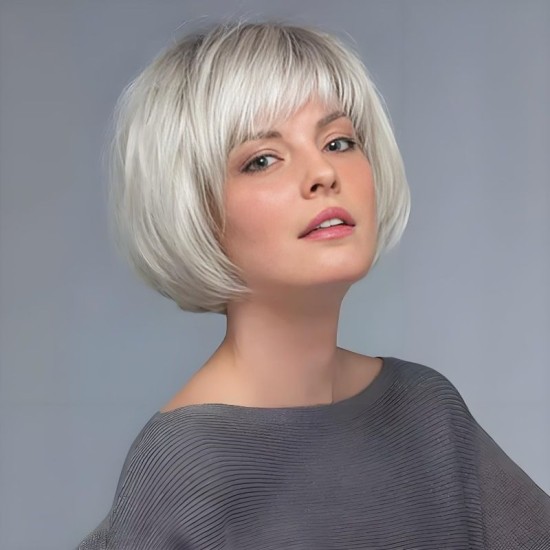 Wholesale Bobo Short Straight Wigs with Slanted Bangs for Fashionable Women