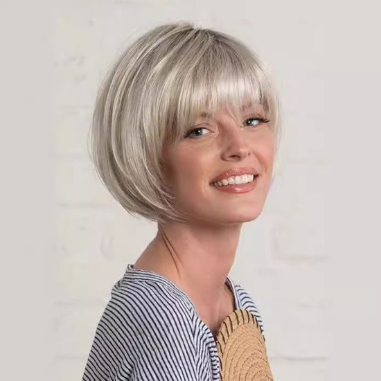 Wholesale Bobo Short Straight Wigs with Slanted Bangs for Fashionable Women