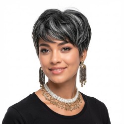 Dark gray short bob full head wig, made of 100% human hair