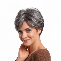 Dark gray short bob full head wig, made of 100% human hair