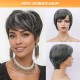 Deep Gray & Light Gray Machine-Woven Human Hair Laceless Short Curly Full Wig