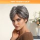 Deep Gray & Light Gray Machine-Woven Human Hair Laceless Short Curly Full Wig