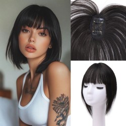 Women's Hairpiece Top with Bangs for Fringe Coverage and Hairline Concealment – Lightweight Styling Patch