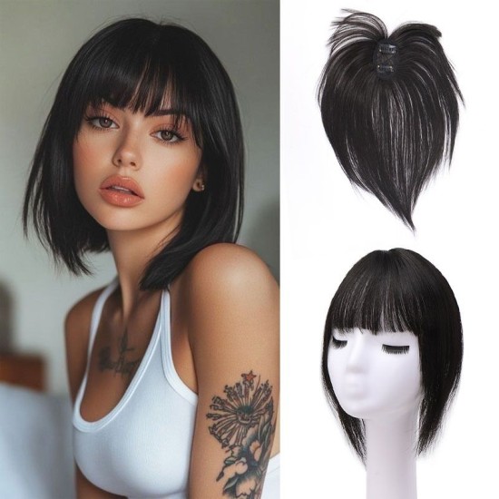 Women's Hairpiece Top with Bangs for Fringe Coverage and Hairline Concealment – Lightweight Styling Patch