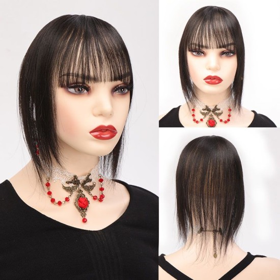Women's Hairpiece Top with Bangs for Fringe Coverage and Hairline Concealment – Lightweight Styling Patch