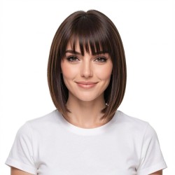 New Bob Cut Wig with Air Bangs - Full Lace Straight Hair System for Natural Elegant Look