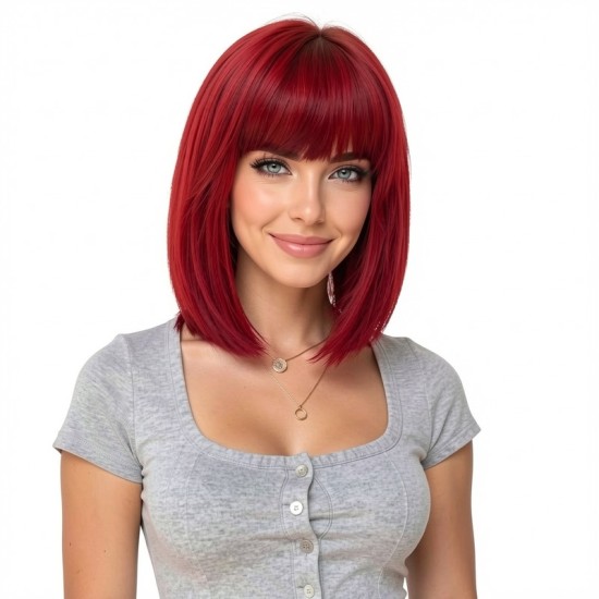 New Bob Cut Wig with Air Bangs - Full Lace Straight Hair System for Natural Elegant Look