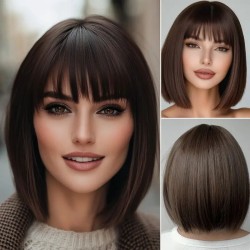 New Bob Wig with Air Bangs: Stylish Straight Short Full Headpiece