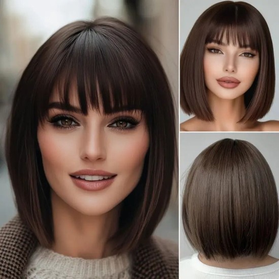 New Bob Wig with Air Bangs: Stylish Straight Short Full Headpiece