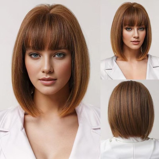 New Bob Wig with Air Bangs: Stylish Straight Short Full Headpiece