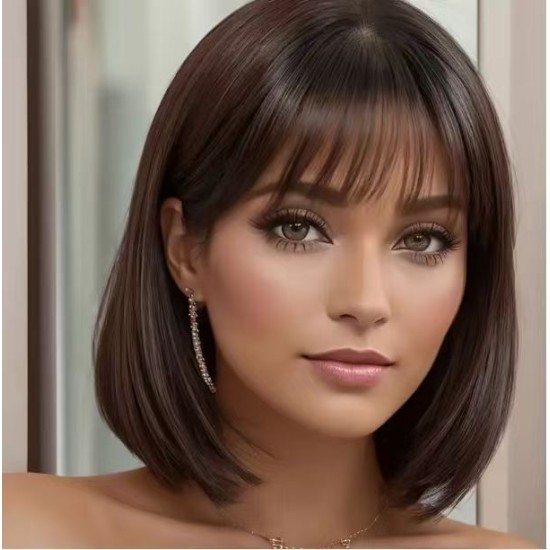 New Bob Wig with Air Bangs: Stylish Straight Short Full Headpiece