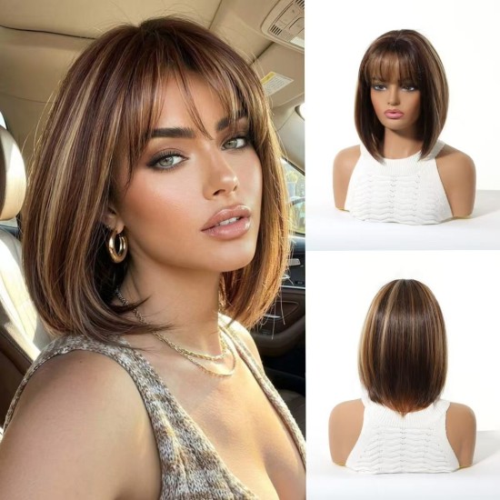 New Bob Wig with Air Bangs: Stylish Straight Short Full Headpiece