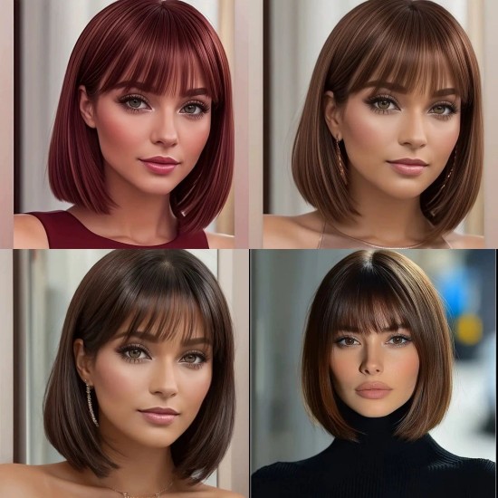 New Bob Wig with Air Bangs: Stylish Straight Short Full Headpiece