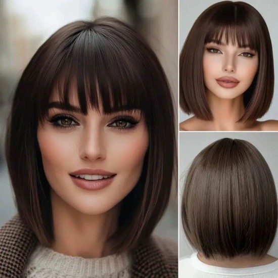 New Bob Wig with Air Bangs: Stylish Straight Short Full Headpiece