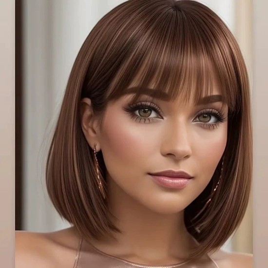 New Bob Wig with Air Bangs: Stylish Straight Short Full Headpiece