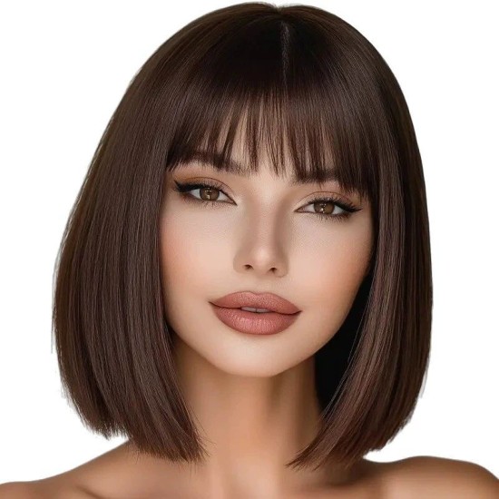 New Bob Wig with Air Bangs: Stylish Straight Short Full Headpiece