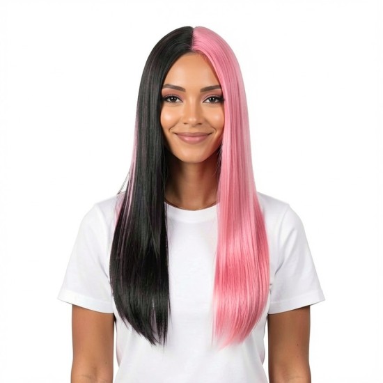 Center Part Long Straight Hair Extension | Minimalist Daily Fashion Style | Black Long Straight Wig