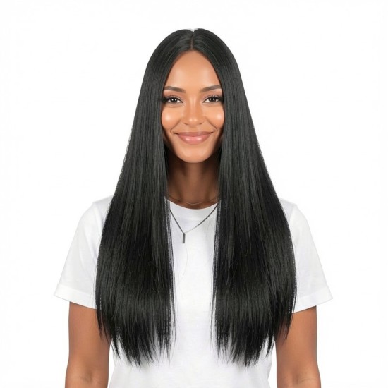 Center Part Long Straight Hair Extension | Minimalist Daily Fashion Style | Black Long Straight Wig