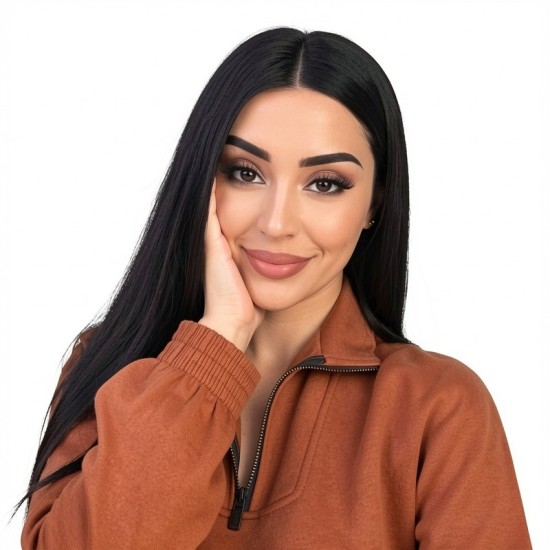 Center Part Long Straight Hair Extension | Minimalist Daily Fashion Style | Black Long Straight Wig