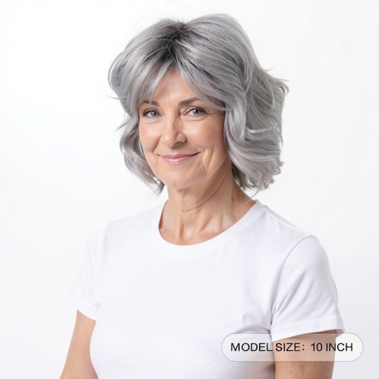 Minimalist Style | Dark Grey Fluffy Short Curly Hair | Women's Wig