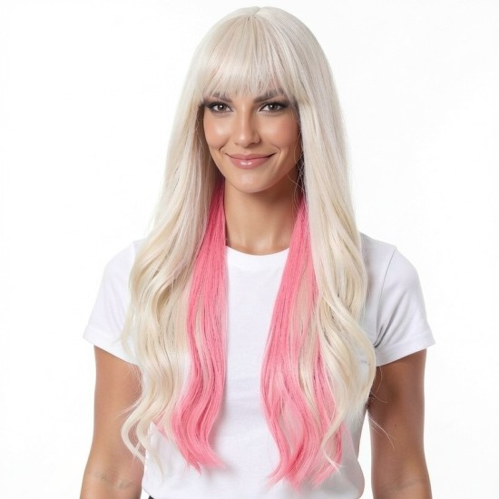 Pink Highlight Curly Wig | Long Hair Synthetic Wig | High-Quality Wig Cap