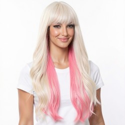 Pink Highlight Curly Wig | Long Hair Synthetic Wig | High-Quality Wig Cap