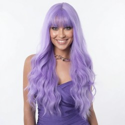Purple Air Bangs Long Hair | Large Wave Curly Hair | Women's Fashion Real-Feel Full Head Wig