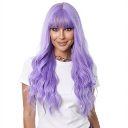 Purple Air Bangs Long Hair | Large Wave Curly Hair | Women's Fashion Real-Feel Full Head Wig