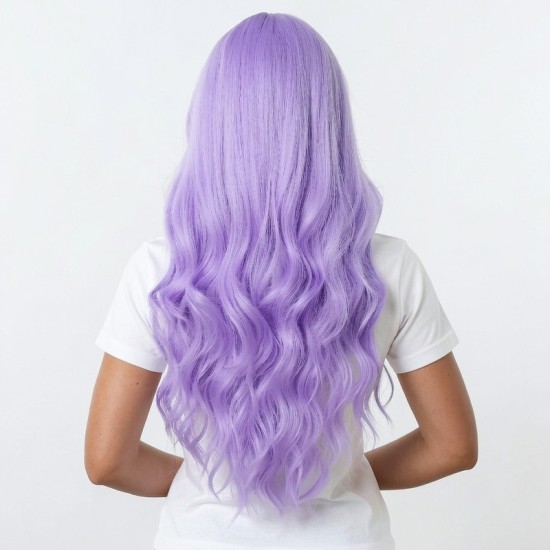 Purple Air Bangs Long Hair | Large Wave Curly Hair | Women's Fashion Real-Feel Full Head Wig