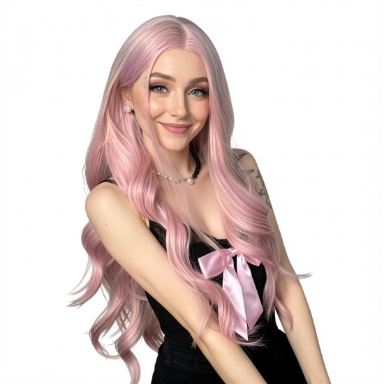 Women's Pink Long Curly Wig | High-Temperature Silk | Natural Voluminous Full Cap