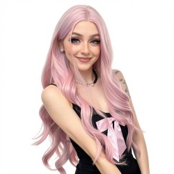 Women's Pink Long Curly Wig | High-Temperature Silk | Natural Voluminous Full Cap