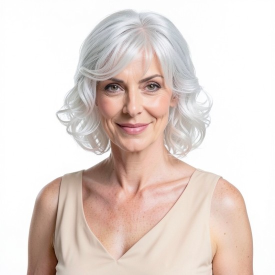 Short Curly Wig for Women and Seniors | Silver Gray Voluminous Bob Wig | Full Wig