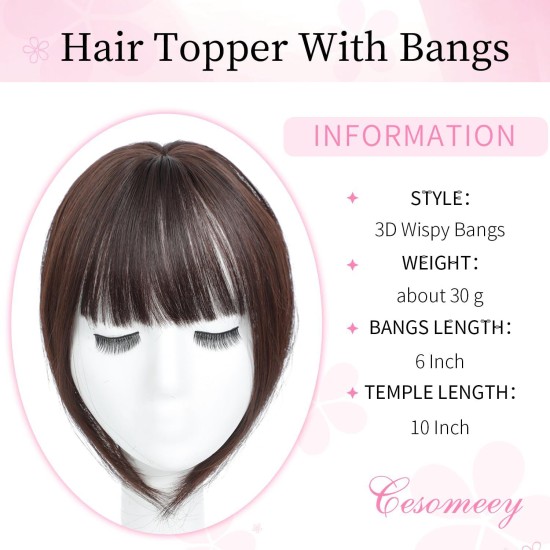 3D Realistic Hair Extensions: Natural Invisible Topper with French Airline Technology, Conceals Gray Hair with Realistic Look