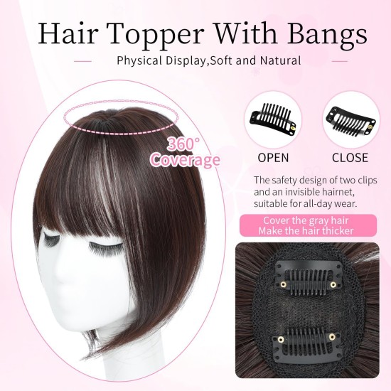 3D Realistic Hair Extensions: Natural Invisible Topper with French Airline Technology, Conceals Gray Hair with Realistic Look