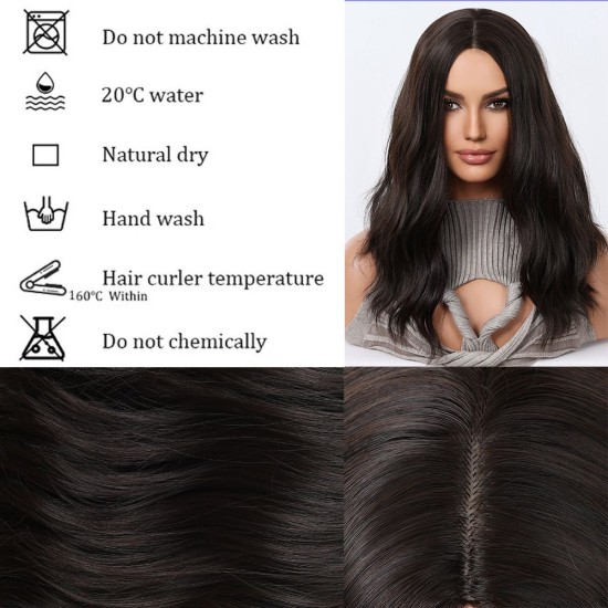 Dark Brown Medium Length Wavy Wig | Natural Voluminous Fit | Women's Full Cap for Daily Commute