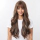 Golden Brown Long Wavy Hair with Bangs | High-Temperature Synthetic Wig