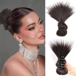 Chinese Low Bun Hairpiece with Chicken Feather Hairpin, Traditional Flower Bud Hair Wrap