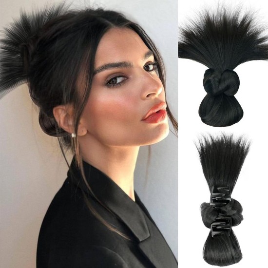 Chinese Low Bun Hairpiece with Chicken Feather Hairpin, Traditional Flower Bud Hair Wrap