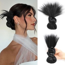 Chinese Low Bun Hairpiece with Chicken Feather Hairpin, Traditional Flower Bud Hair Wrap