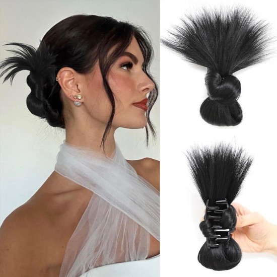 Chinese Low Bun Hairpiece with Chicken Feather Hairpin, Traditional Flower Bud Hair Wrap